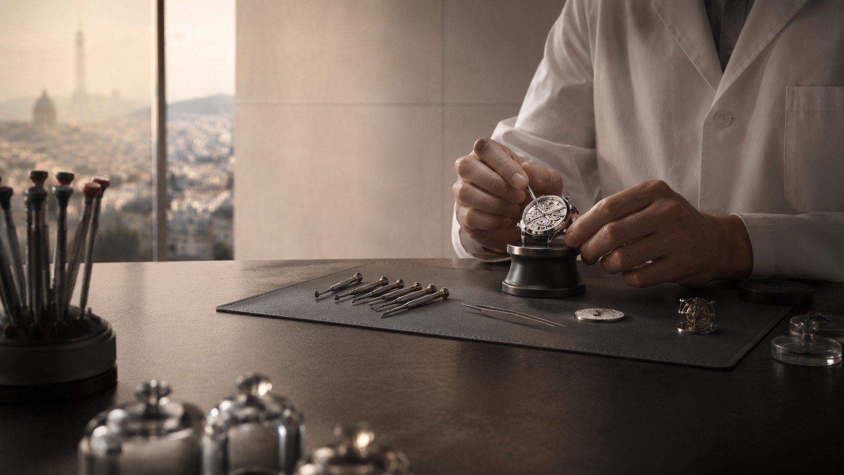 Hands presenting watch in boutique